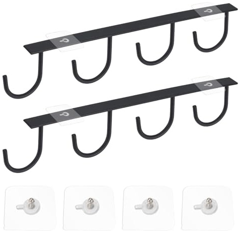 COEWUR 2 Piezas soportes para tazas con 4 Ganchos sin taladrar para Taza | Ganchos para Colgar Tazas Colgante con 4 Tornillo Autoadhesivo sin taladrar para Taza de Café, vasos, utensilios de cocina