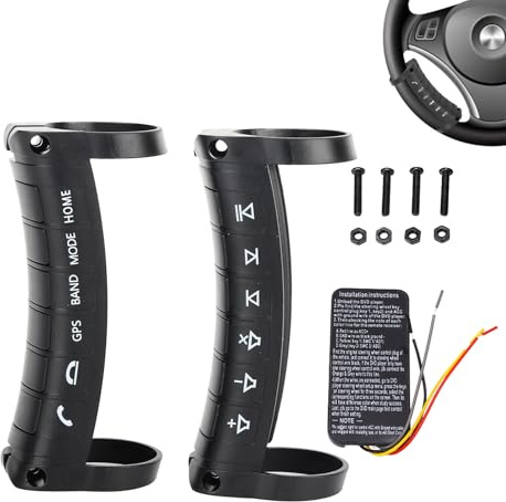 Control inalámbrico Universal del Volante – Compatible con DVD/Radio/Sistemas de navegación del Coche, Adaptador de Control del Volante con botón Remoto Plug & Play (Negro)