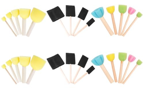 Kit de Tampons Éponge pour Garçon et Filles 28 Pièces, Outils Peinture | Manches en Bois, Têtes de Formes Variées, pour Loisirs Créatifs DIY et Prise en Main Facile