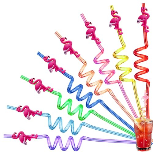 YOUYIKE 8 Stk Flamingos kinder strohhalme Wiederverwendbare Plastik Strohhalm, Flamingos Trinkhalme, Lockige Party Trinkhalme für Kindergeburtstagsparty Dekoration Zubehör Familientreffen