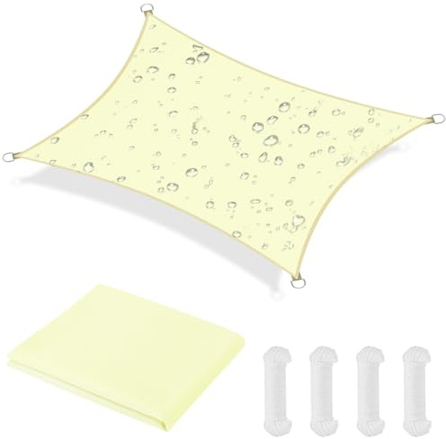 OFFCUP Toldo Vela de Sombra, Vela de Sombra Cuadrado 3 * 4M, Vela de jardín Protección Rayos UV Impermeable Protección con 4 Cuerdas largas de 3 m largas para Exterior Terraza Patio Jardín(Blanco)