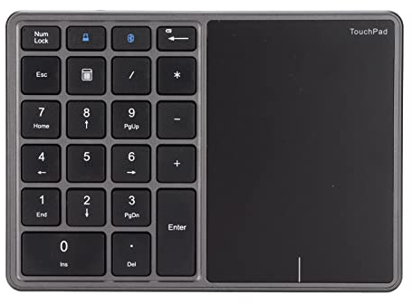 ZASCHMOY Kabelloser 2-in-1-Nummernblock mit Touchpad – 22-Tasten-Ziffernblock, BT 4.2 & .4G Dual-Modi, Kompatibel mit //, 500-mAh- für Längere Nutzung (Eisengrau)