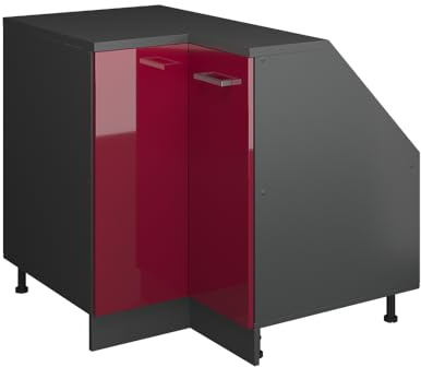 Vicco Eck-Küchenschrank für Dachschrägen R-Line, Rot Hochglanz, 75.6 cm mit 1 Tür, Schrankkorpus 60 cm Tiefe, zur freien Kombination innerhalb modularer Küchensysteme