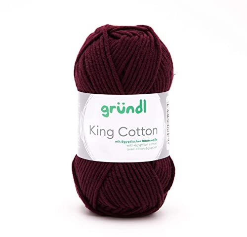 Gründl King Cotton (weiches und voluminöses Strick- und Häkelgarn aus 55% Polyacryl & 45% Baumwolle, 50 g / 78 m, Nadelstärke: 6-7, 1 x 50 g), Burgundy