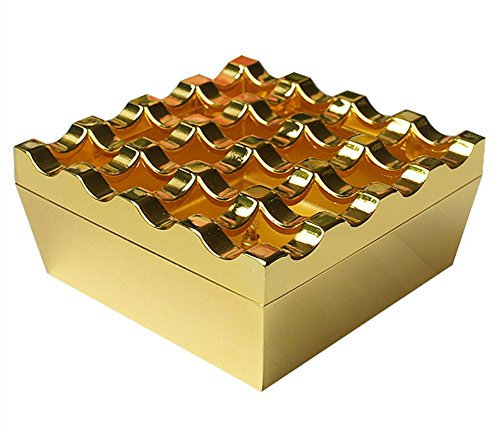 SDKIR-Kreative Metall 16 Loch Platz Aschenbecher mit Deckel große Vintage mattiert Aschenbecher, Golden