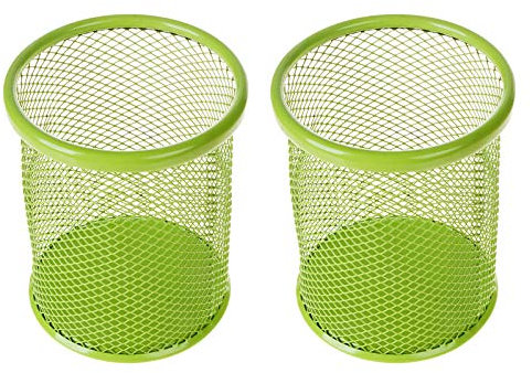 Wire Mesh Pencil Pen Pot,,Saim Metal Round Mesh Design Home Office Pen Holder Case, 2 Pcs, Green