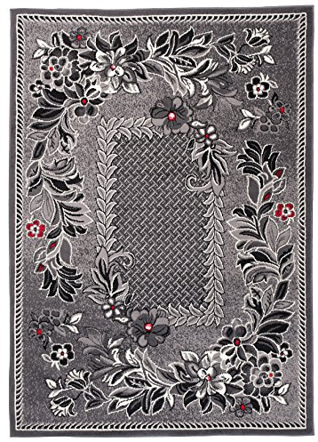 Carpeto Groß Teppich Wohnzimmer 180x250cm Anthrazit Grau Florales Muster | Teppich für Schlafzimmer Esszimmer Büro 90er-Retro Weich Pflegeleicht Fußbodenheizungsgeeignet Reinigungsmittelbeständig