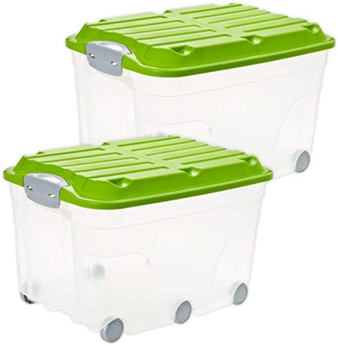 Rotho Roller 6 2er-Set Aufbewahrungsbox 57l mit Deckel und Rollen