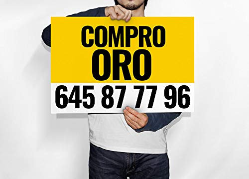 Oedim Cartel de Compro Oro 75x50cm | Fabricado en Polipropileno | Artículos para Inmobiliarias y Particulares | Señalética Elegante, Moderna |100% Personalizable|