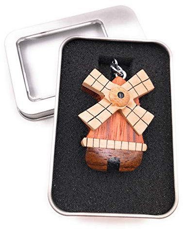 Onwomania Keychain wood windmill Bauwerk mill Mahlmühle farm trailer in present box