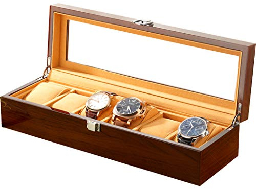 Scatola Porta Orologi Custodia Scatola per Orologio in Legno Scatola da 6 Scomparti Scatola di immagazzinaggio di Lusso Piano in Vetro Scatola di immagazzinaggio Keepsake Bracciale Federa Regalo di