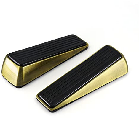 MUGIT Door Stopper - 2 Pack Heavy Duty, Wedge Type, Bronze Tone - Non-Skid Rubber and Zinc Alloy, Ideal for Home and Office Use
