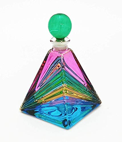 Perle d'Arte Pyramidenparfümflasche mit Kugelverschluss mehrfarbiger handbemalter Kristall im Murano-Stil Venedig