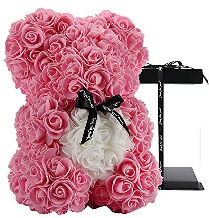 Rosenbär - Rose Teddybär 10 Zoll Hugz Teddy Blumenbär - Über 250 Dutzend künstliche Blumen - einzigartige Geschenke, Geschenke für Frauen Klare Geschenkbox (pink)