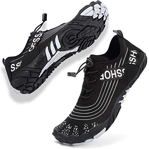 Topwolve Chaussures Aquatique Homme Femme Barefoot Chaussures de Trail Running Léger Séchage Rapide Chaussures de Plongée Surf Natation pour Piscine et Plage Bain,Noir,39 EU