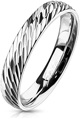 Bungsa 49 (15.6) Ring mit diagonalem Diamantcut aus .316L Edelstahl/Größen 49-67