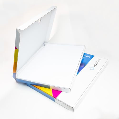 MD Labels Etiquetas universales DIN A4 210x297 50 hojas autoadhesivas, imprimibles, mate, papel en blanco, etiquetas adhesivas, blancas