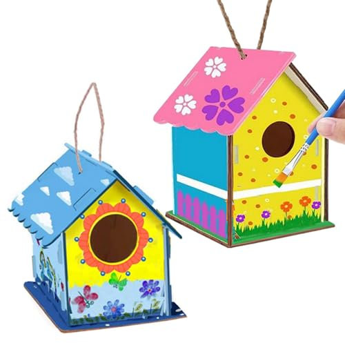 TRIXES 2pcs Maison à Oiseaux en Bois Kit Artisanat pour Enfants - Créez Votre Propre Nichoir pour Le Jardin Activité de Pâques pour Les Enfants et Les Adultes - Peignez Vos Propres Kits d'artisanat
