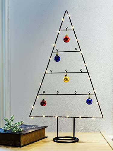 Metall LED Tannenbaum mit Haken zum selbst dekorieren - inkl. 5 Christbaumkugeln - Weihnachtsbaum Christbaum Aufsteller 61 cm schwarz Tischdeko