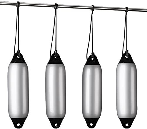 Seilflechter - Fenderset 210 x 620 mm, Silbergrau, 4 Aufblasbaren Fendern, 4 Fenderleinen, für Boot & Yacht
