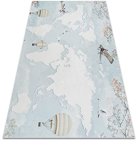 rugsx Kinderteppich Bambino Waschteppich Weltkarte für Kinder Anti-Rutsch - blau 160x220 cm