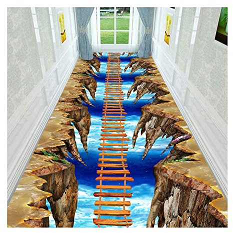 Siunwdiy Läufer Teppiche Flur 120X600CM Weich Dauerhaft rutschfest Nicht Verblassen Pflegeleicht Haushalt Hotel 3D Teppich optische täuschung Klippe Holzleiter Schneidbar Anpassbare