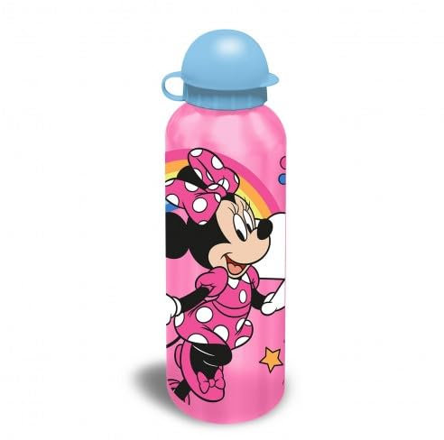 Pink Minnie Mouse Water Bottle for Kids – 500ml Aluminium | BPA-Free, Leakproof, Lightweight Reusable Drinking Bottle for Girls Age 3+ | School, Travel, Nursery