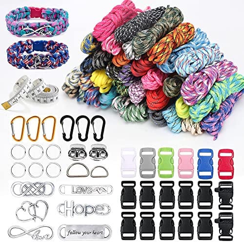 36 Stück Farbe Paracord Armband, 3m Paracord 550 Multifarben Parachute Cord Armband Bänder Kit mit Schnallen Paracordbänder Steckverschluss für DIY Armbänder Hundeleine Lanyard Schlüsselbund