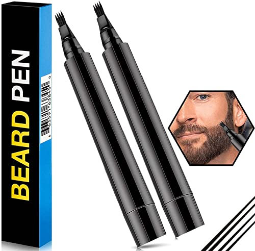 Prreal 2xschwarzer Bartstift, natürlicher Bartfüller für Männer, wasserdichter und schweißfester Bartstift, langlebiger Bartfüllstift zum Befüllen, Bart und Augenbrauen, Farbe: Schwarz