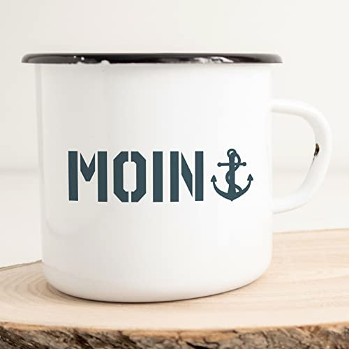 huuraa Emaille Tasse Moin Anker Geschenk Kaffeebecher Vintage 300ml Moin Anker Geschenkidee