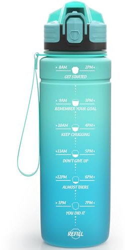 Niggeey Bouteille d'eau 2L, 1,5L, 1L, 700ML, 500ML Gourde Reutilisable, Sport Gourde en Plastique Tritan sans BPA, avec Filtre et Marqueur de Temps, pour Enfant et Adultes, Maison et Extérieur