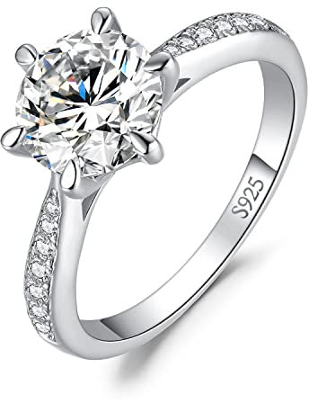 JewelryPalace Klassisch 8mm 2ct Rundschliff Zirkonia Solitär Promise Ring Damen, Verlobungsring Damenring Ringe Silber 925 mit Stein für Frauen, Simulierte Diamant Jubiläum Eheringe Silberringe 51