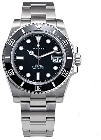 Sugess Automatische mechanische Taucheruhr für Herren, NH35-Uhrwerk, Keramik-Lünette, wasserdichte Armbanduhren, Farbe 3, Classic
