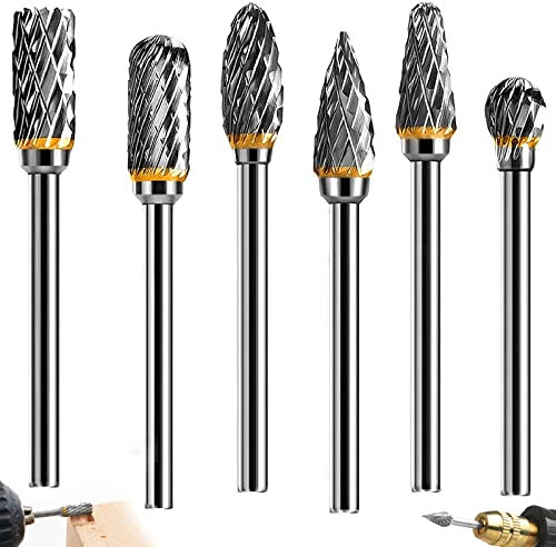 6 Pezzi Set di Frese Rotanti per Metallo, Frese per Metallo Gambo 6mm, Frese per Lavorazione Metallo Duro Professionali, Con Gambo da 1/8, Per la Lavorazione Del Legno Fai-Da-Te, Lucidatura, Foratura