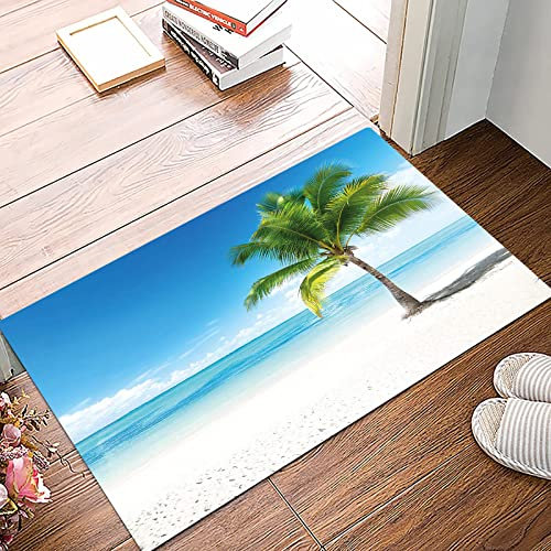 Badematte 50x80cm, Rutschfeste Badteppich, Landschaft, Karibik Malediven Strand Insel Meer Ozean Palmen Kunstwerk drucken,Mikrofaser Badvorleger mit, Wasserabsorbierende Weiche teppiche für Badezimmer