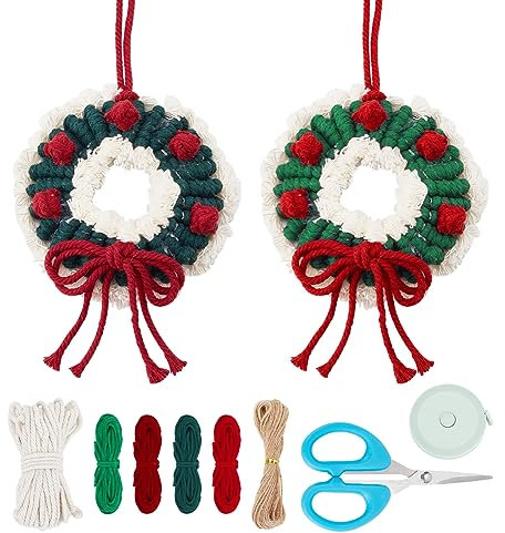 ORIGACH 2 Set Makramee Weihnachtskranz DIY Makramee Xmas Kranz Kit mit Anleitung für Anfänger Erwachsene Makramee Weihnachtskranz Wand hängende Dekoration