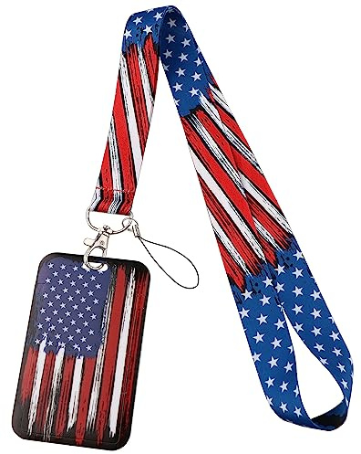 American Flag Lanyard for Keys ID Cards Cool Neck Strap Lanyard for Women Men, Patriotic
