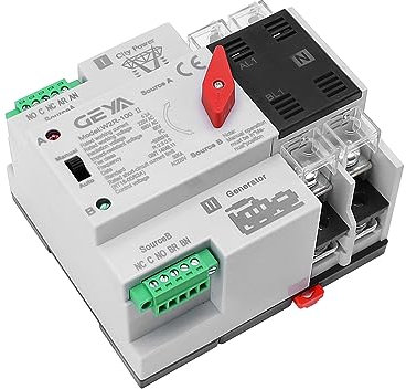 GEYA Automatischer Transferschalter Elektrische Schalter Doppelschalter 2-polig 63A 220V 50/60Hz Netzwerk zu Wechselstromgenerator (schwarz)