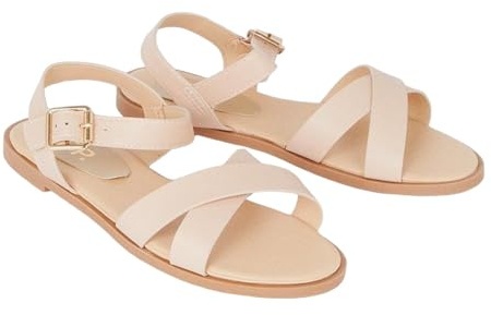 Dorothy Perkins Wide Fit Florence Faux Leather Cross Strap Flat Sandals