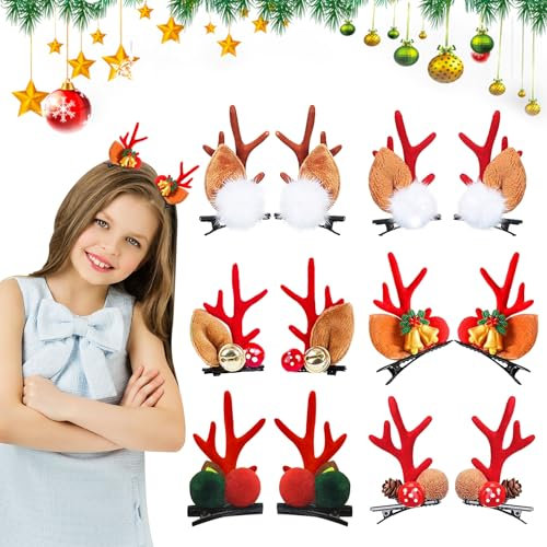 GAROMIA Weihnachts Haarklammern 6 Paare Geweih Haarspangen Weihnachten Rentier Geweih Haarklammer Kinder Haarschmuck Weihnachten Haarspangen für Kinder Mädchen Weihnachten Party