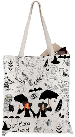 JTOUK Praktische Tragetasche aus Segeltuch mit magischem Film inspiriertes Geschenk für Halloween, magische Hexen-Fans, Praktische Magic Tote EU, 13.78 inch x 14.96 inch, Large