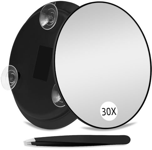 Suupvaor Miroir grossissant x 30 avec 3 ventouses, Grand Miroir 15cm grossissant 30X Miroir de Maquillage Rond de Voyage avec Fort grossissement, Miroir de Maquillage avec pincettes