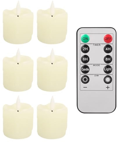 MI CASA Battery Operated Tea Light Candles with Remote Control, 5X7CM Real Wax, 300+ Hour Realistic 3D Wick Battery Operated LED Candles, Set of 6 for Wedding, Party and Holiday Decoration