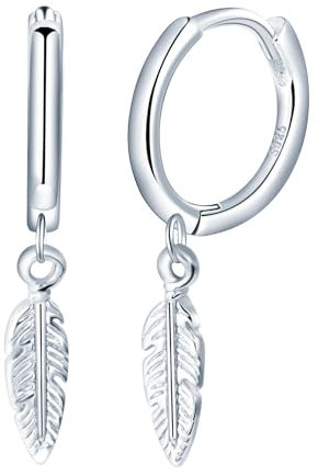 Yumilok Damen Creolen Ohrringe Feder Ohrstecker Feder Ohrhänger 925 Sterling Silber Ohrschmuck Hoop Huggie Piercing für Frauen Mädchen