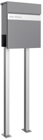 Briefkasten Manufaktur Design Standbriefkasten Kant Edition mit Zeitungsfach - Elegance 2 individuell mit Ihrem Namen - 120cm Edelstahl-Ständer (DB 703 eisenglimmer)