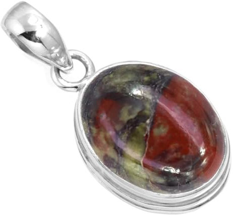 Jeweloporium Multicolor Dragon Blood Jasper Silberkette, 925 Sterling Silber Anhänger für Damen, Echter klobiger ovaler Edelstein Handgefertigter Schmuck