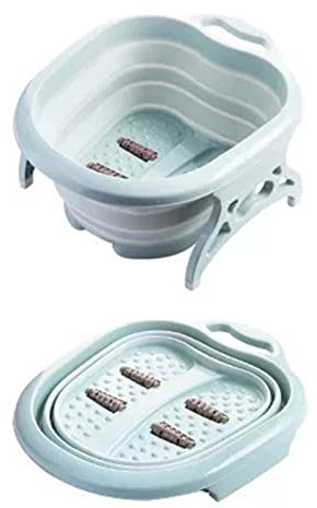 Baignoire Pliable Portative avec 4 Rouleaux de Massage, Bassin de Trempage des Pieds en PP PET pour la Maison et les Voyages (Vert)