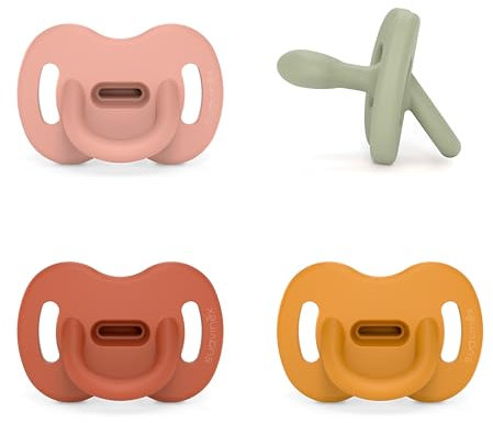 Suavinex, Schnuller aus Silikon 4er-Pack, für Babys 6-18 Monate, Schnuller mit physiologischem Sauger Sx Pro, Symmetrisch, Superweich und Flexibel, Einschlafschnuller, Honey, Chili, Ocean, Lake