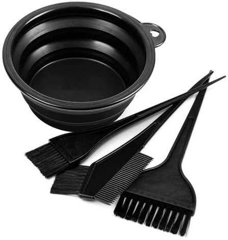 Hair Dye Set (4 Pcs) Hair Colouring Tools Foldable Mixing Bowl Set Double-Sided Hair Dying Brushes & Tint Comb Set Hair Dye Brush Professional Hairdressing & Highlighting Kit Ideal for DIY Home Salon