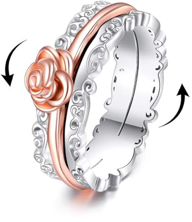 POPLYKE Rose Blume Fidget Ringe für Angst für Damen Sterling Silber Filigrane Stimmung Ringe Geschenke 8#